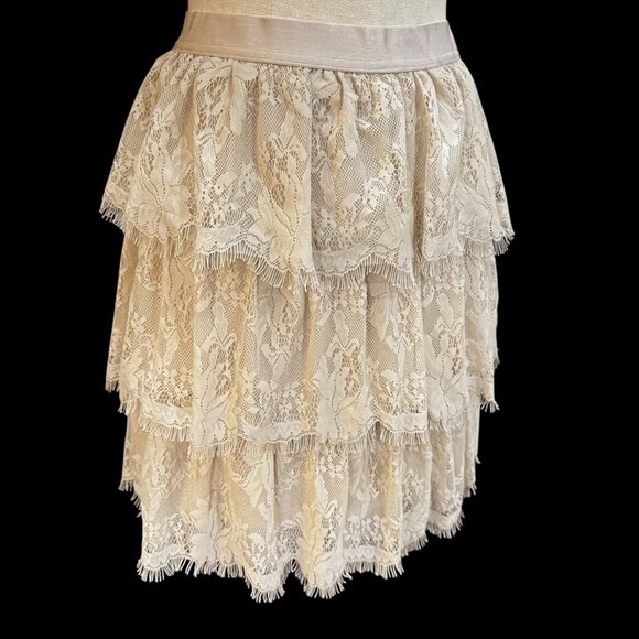 Y2K Fossil Lace Skirt NWT Size L Cream Boho Tiered Lace Skirt Cottagecore Romant - Picture 2 of 4